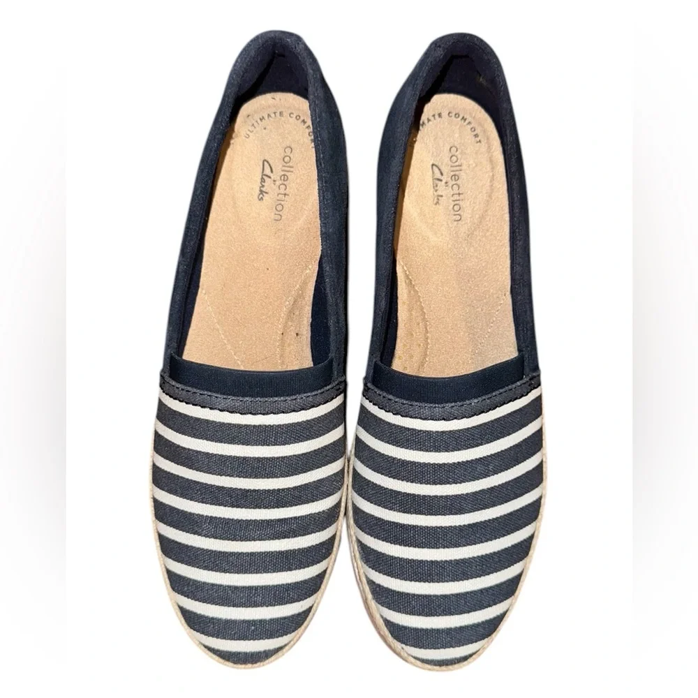 Clarks Serena Paige Navy Blue Espadrilles Casual Slip-On Shoes Women’s Size 7.5